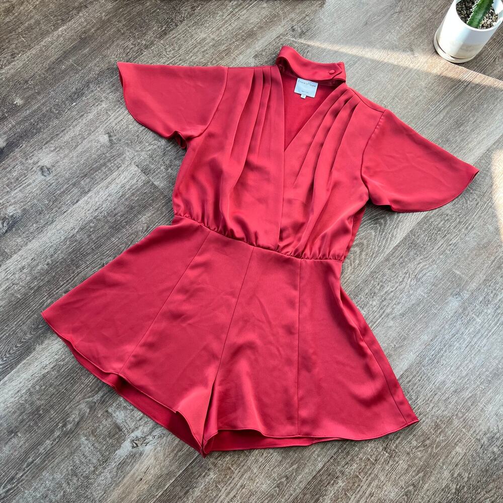 Revolve Privacy Please Satin Romper Red Neckline Closure - Picture 2 of 8
